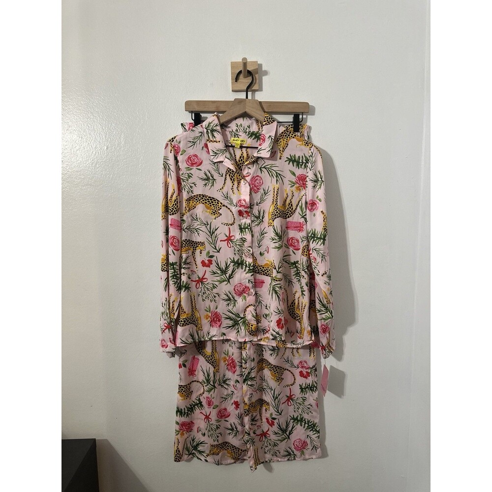 Shady Lady Pajama Sleepwear Set Tropical Jungle Floral Cheetah Sz Med NWT